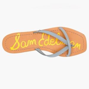 SAM EDELMAN Abbey Baby Blue & Tan Leather Sandals Flip-Flops Women’s Shoes